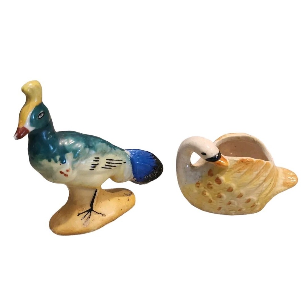Vintage Occupied Japan Figurines‎ Pheasant Swan Birds Toothpick Holder - Picture 3 of 7